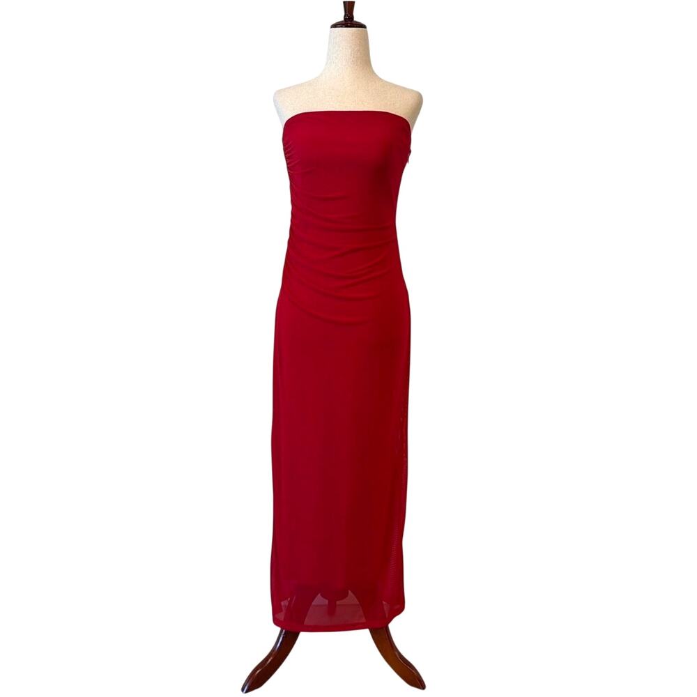 NWOT NIA Rowa Strapless Mesh Midi Dress, Red, Women's Large